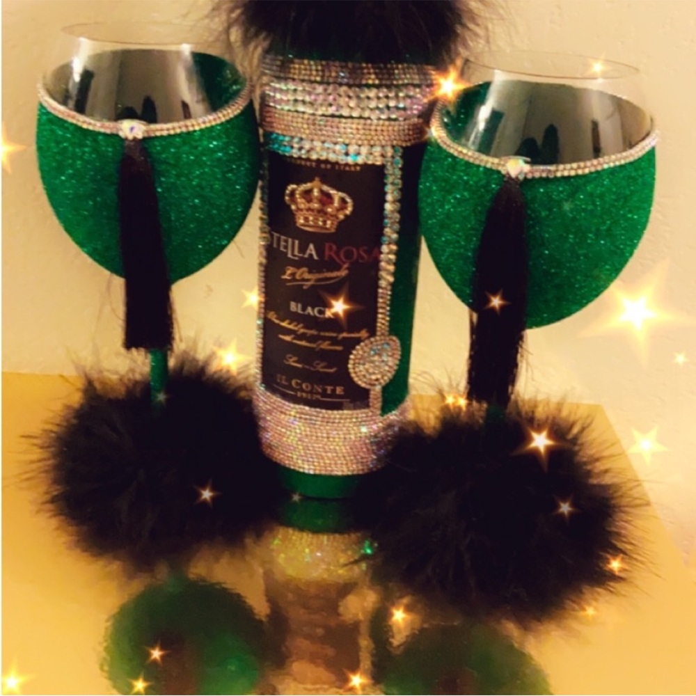 Stella Rosa Green Glitter Wine Set